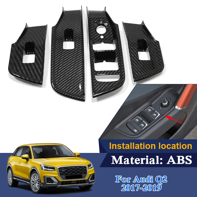 

4pcs ABS For Audi Q2 2017-2019 Low Mach Car Styling Interior Door Window Lift Switch Panel Cover Decoration Internal Accessories