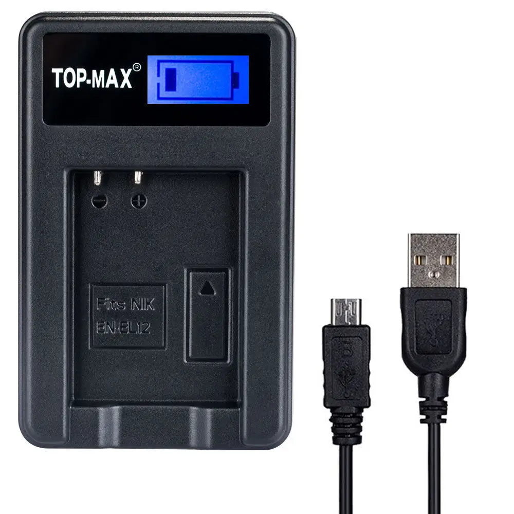 

TOP-MAX EN-EL12 Smart USB Battery Charger With USB Cable For Nikon Coolpix P330 P340 AW110 AW120 AW130 S8200 S9400 S9500 S640