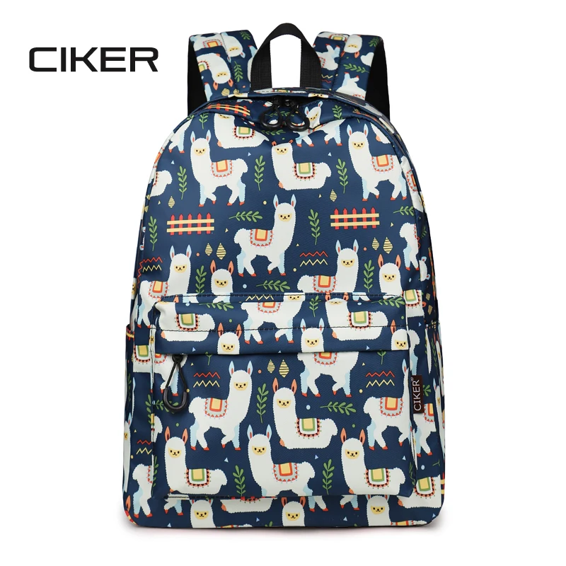 

CIKER High Quality Waterproof Polyester Women Backpack Cute Alpaca Animal Pattern Printing Backpack Girls Daily Travel Knapsack
