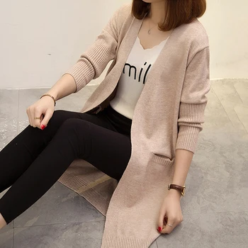 

8 Colors Available Women Sweater Knitted Outwear Jacket Open Stitch Long Sweaters Cardigan Casual Female