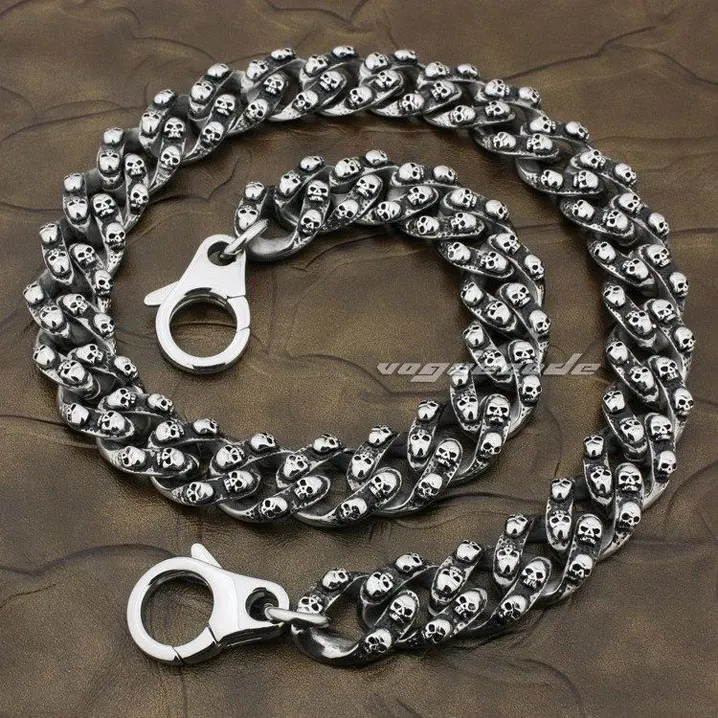 

Heavy Punk Fashion Waist Pendant Solid 316L Stainless Steel Cool Men's Biker Domineering Skulls Wallet Chain 5Q012WC 14"~36"