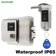RAYKUBE биометрический дверной замок, водонепроницаемый IP65 электронный дверной замок с IC кард-ридером для ворот