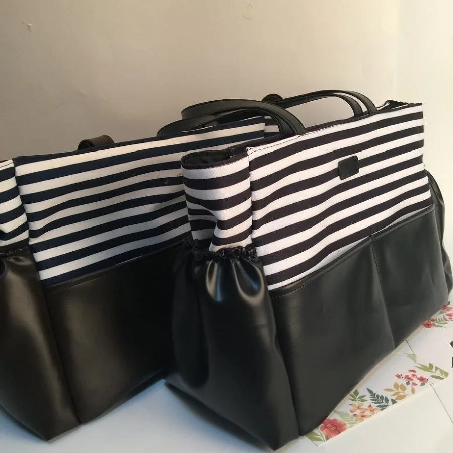 Wholesale Blanks Stripe Mummy Handbag Mummy PU Tote Bag With Multi