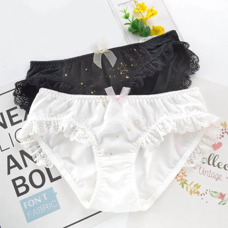 

Exquisite Star Cute Girl Panties Milk Silk Lovely Sweety Style Women Underwear Low Waist Lace Bow Princess Style Lady Panties