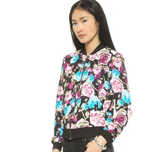 MINSUNDA Black Stand Collar Floral Print Casual Bomber Jacket Female Long Sleeve Zip Up Biker Jackets Women Streetwear Jacket MINSUNDA Black Stand Collar Floral Print Casual Bomber Jacket Female Long Sleeve Zip Up Biker Jackets Women Streetwear Jacket