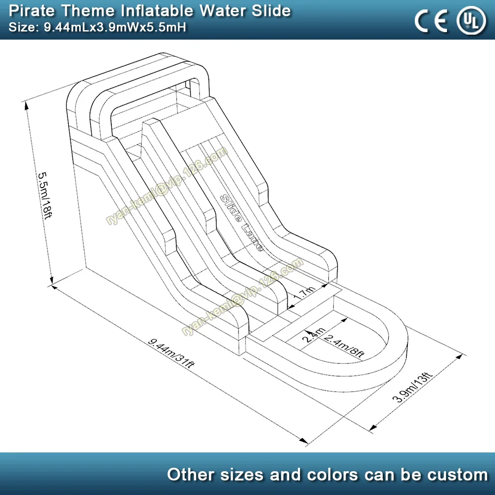 9.4mLx3.9mWx5.5mH Пиратская тематическая гигантская надувная водная горка с бассейном для взрослых детей надувная игрушка аквапарк влажная горка