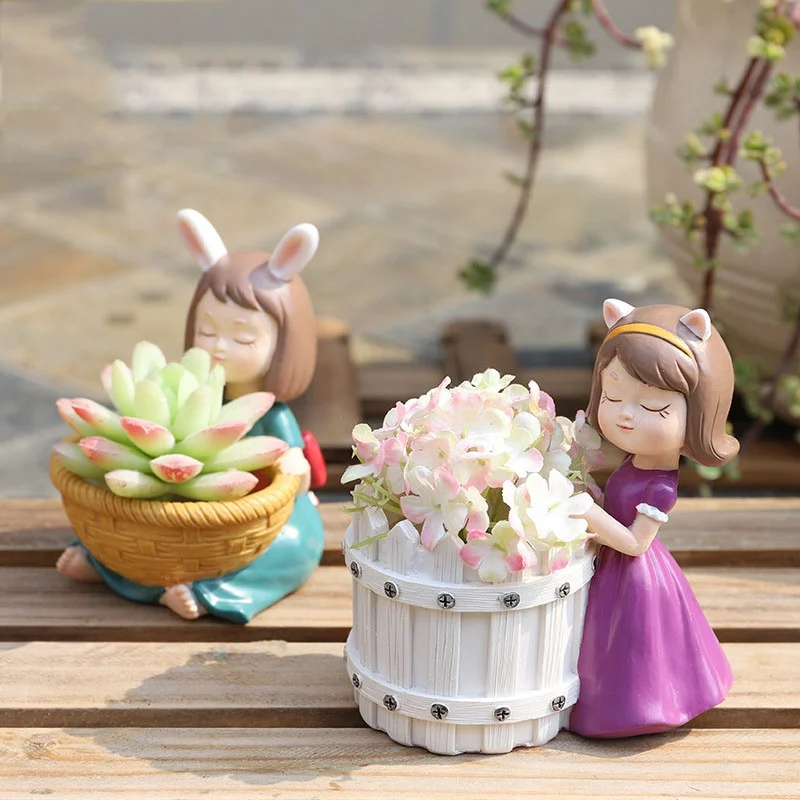 Cute Cartoon Fleshy Flower Pot Resin Micro Landscape Plant Potted Home Garden Decoration Orchid Pot Home& Garden Supplies