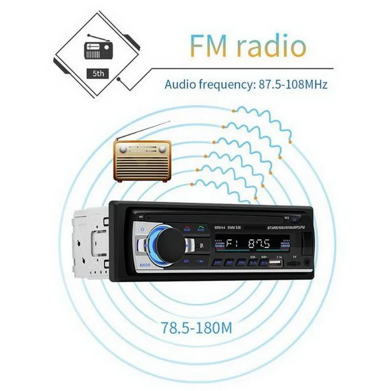 1 Din " lcd AUX 530 MP3 аудио автомобильный радиоприемник проигрыватель RCA USB 2,1 Bluetooth 4,0 FM пульт дистанционного управления U диск в тире DC 12 В стерео