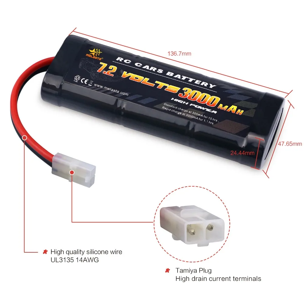 MELASTA 3000 mAh/5000 mAh 7,2 v NiMh аккумуляторная батарея RC для RC автомобилей, Электрические Rc Monster Trucks, с разъемами Tamiya