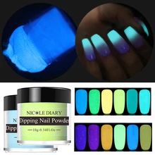 Николь Дневник 10 г Неон фосфор окунания светящаяся пудра Дизайн ногтей украшения флуоресцентный блеск светящийся в темноте Пыль УФ Гель-лак