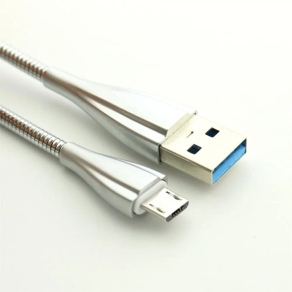 1 шт., 3 фута/1 м, USB 2,0 A, штекер Micro USB, 5 pin, штекер, гибкий, все металлические зарядки, синхронизация данных, Соединительный шнур