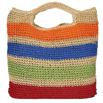 

Fashion Crochet Summer Beach Bags Colorful Straw Bag Tasselled Women Travel Handmade Handbags Girl Tote Bag