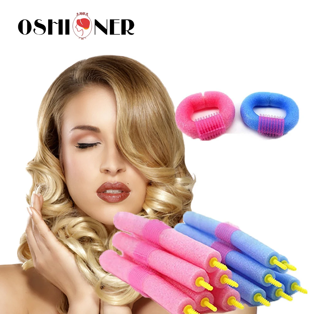 

12Pcs/Set Soft Foam Magic No Heat Hair Curlers Easy Twist Rollers Easy Curling Cling Device for Women and Girls Pink and Blue