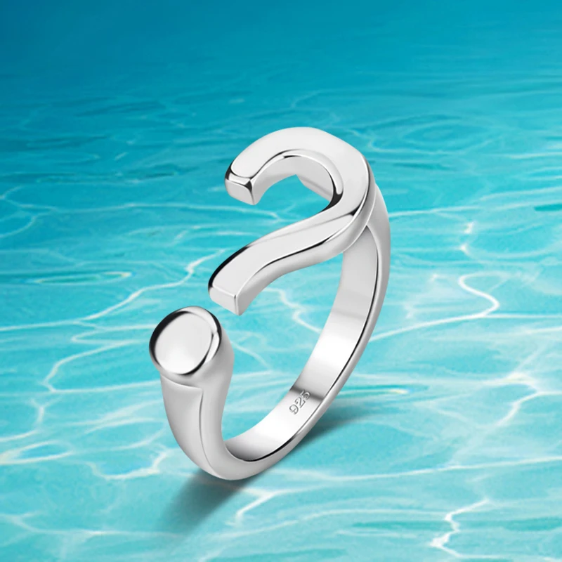 Kopen Nieuwe op planken! 925 sterling zilveren ringen, vrouw ring, opening vraagteken ring eenvoudige mode accessoires