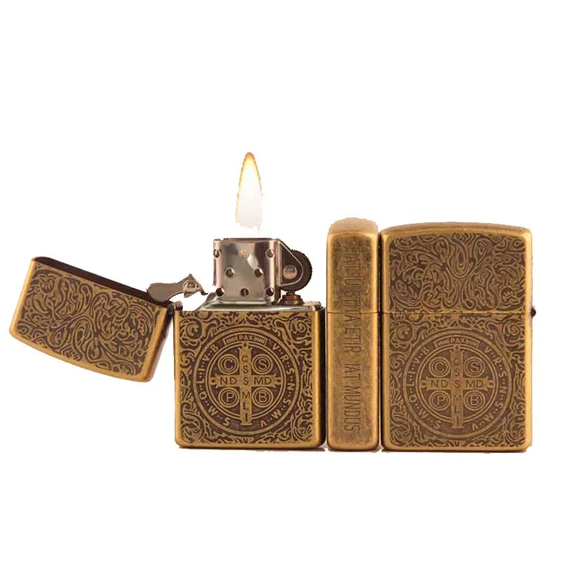 

Creative windproof copper kerosene Constantine grain flint lighter yanzhen wholesale