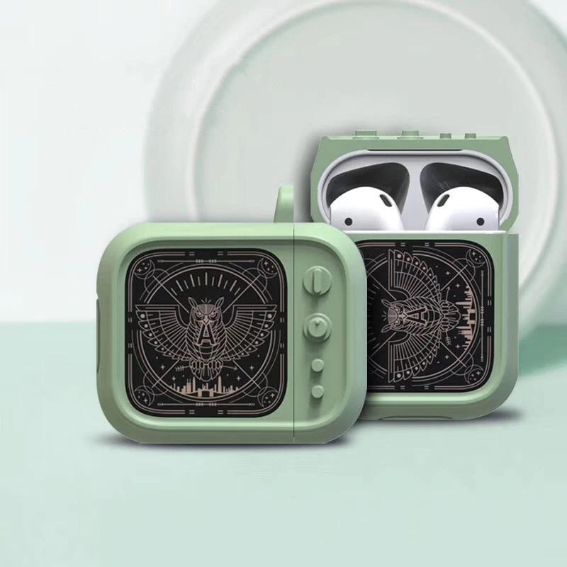 Tv-Shaped Portable Matte AirPods Case Anti-knock Anti-shock No Fingerprints Smudges All Around Protection Pattern in The Back |