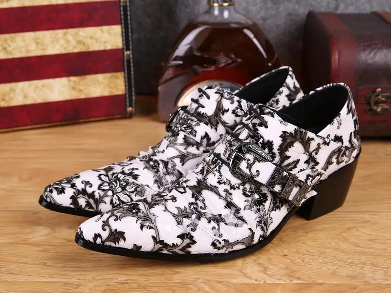 

Mens High Heels Print Leather Shoes Pointed Toe Lace-up Dress Formal Office Men's Shoes