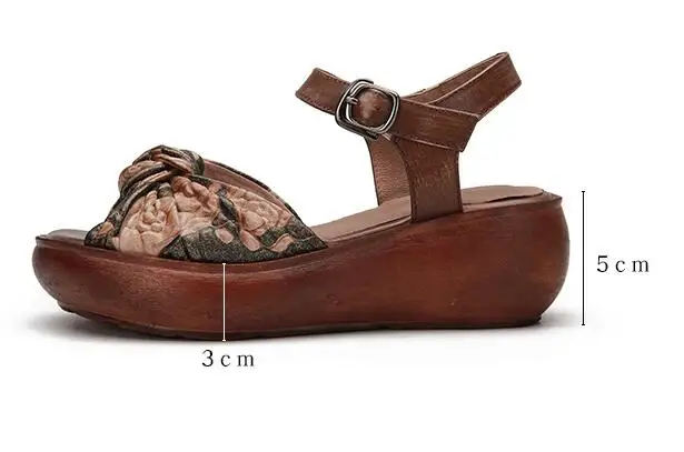 Г., новые летние туфли на платформе ручной работы в стиле ретро женские с открытым носком из натуральной кожи с пряжкой в виде цветка, босоножки на танкетке