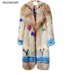Arlenesain на заказ контрастный цвет натуральный Лисий мех пальто женское градиентное Мандарин Воротник X-Long Fox Пальто