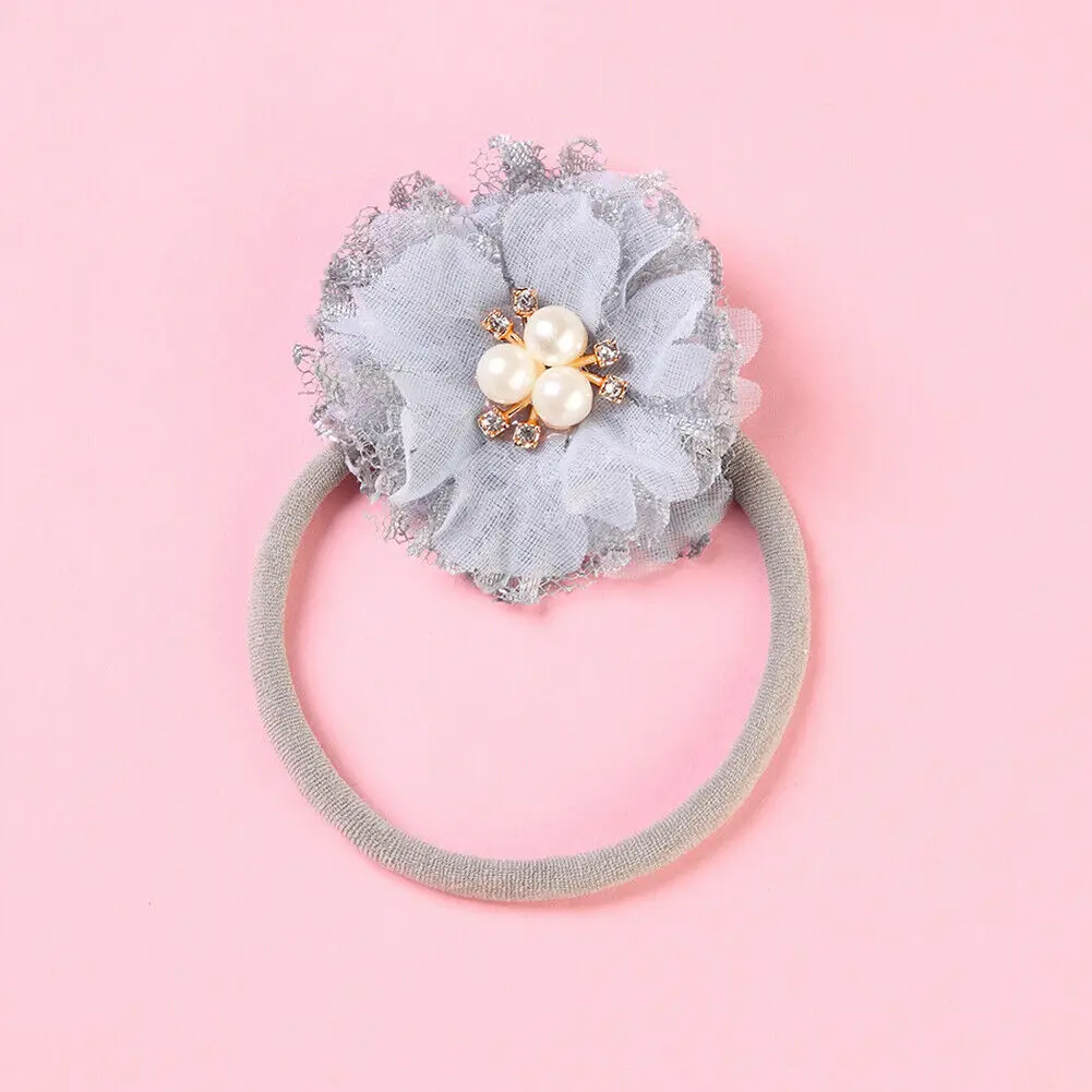 7 Colors Kid Girl Baby Pearl Flower Hair Ring Rope Holder Cute Elastic Colorful Band Ring Kids Baby Girl Lovely Hair Accessories