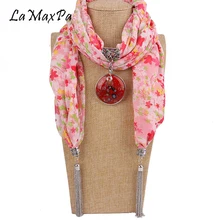 LaMaxPa New Women Circular Pendants Jewelry Chiffon Scarf Necklaces Metal Tassel Neckerchief Wrap Foulard Female Accessories LaMaxPa New Women Circular Pendants Jewelry Chiffon Scarf Necklaces Metal Tassel Neckerchief Wrap Foulard Female Accessories