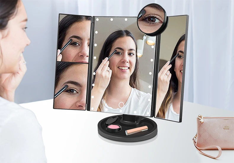 Зеркало для макияжа, настольный светодиодный светильник с сенсорным сенсором, косметический светильник, 1X 10X, женский косметический зеркальный светильник, USB, питание от батареи, косметические лампы