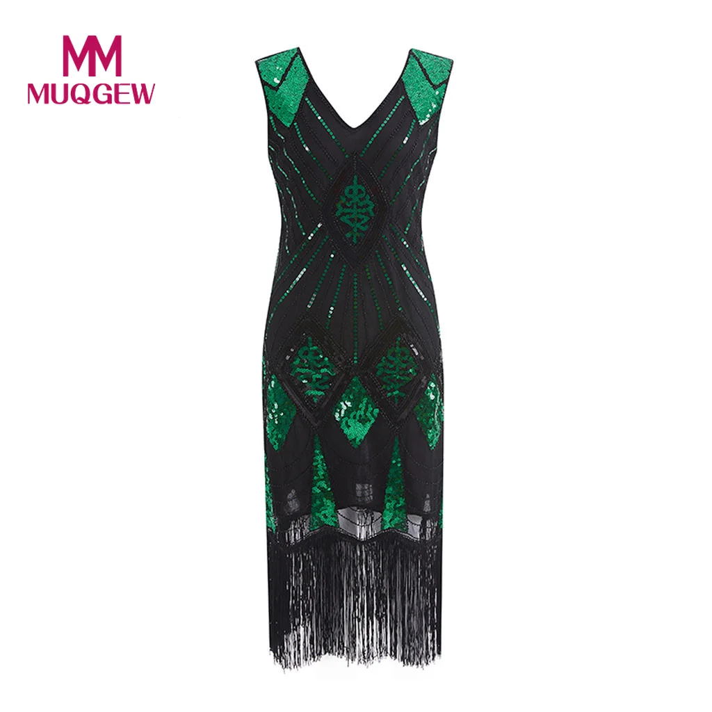 

Women's 1920s Vintage Flapper Fringe Beaded Great Gatsby Sequin Dresses Woman Party Night camisas mujer robe femme ete 2019