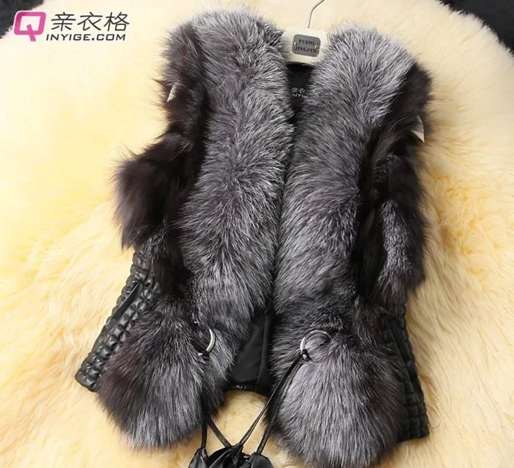 Плюс размер S-XXXL жилет из искусственного лисьего меха короткий кожаный жилет Женское зимнее пальто дизайн