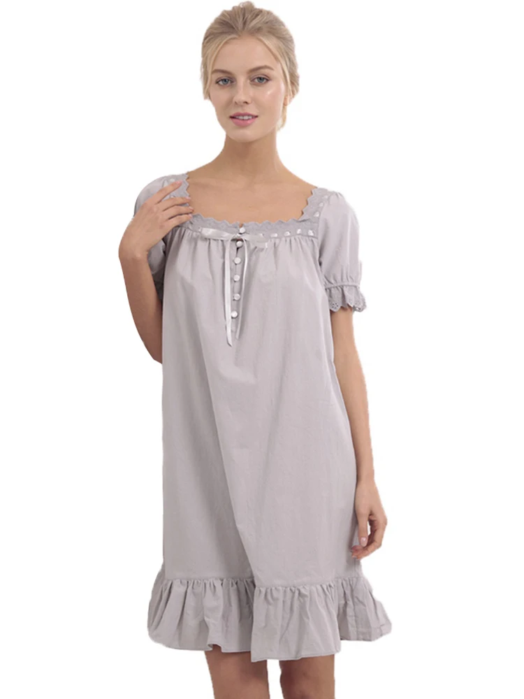 

2019 Summer Casual Short Sleeve Women's Solid Color Mini Nightgown Female Sweet Sleepwears Eropean Modal Lace Night Dress