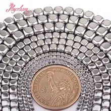 2,3,4,6mm cubo liso prata hematite grânulos espaçador de pedra natural contas para diy colar pulseiras brinco jóias fazendo 15
