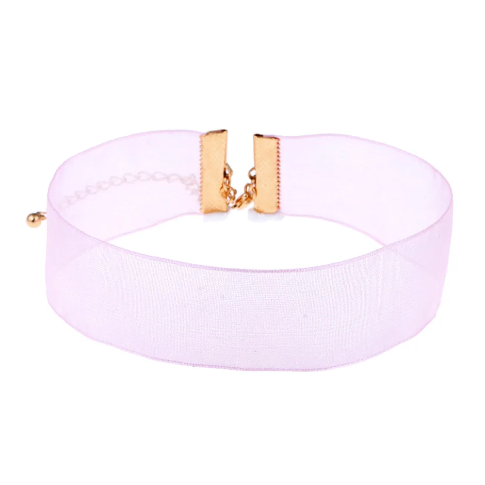 FishSheep Elegant Pink Lace Choker Necklace Women Bohemian Brief Wide