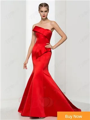 Red-Satin-Evening-Gown-Mermaid-Strapless-Ruffle-Brush-Train-Evening-Dresses-Long-Robe-De-Soiree-Great