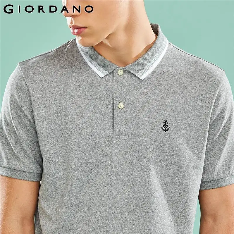 Giordano футболка Polo slim fit с короткими рукавами вышивкой якоря на груди имеет