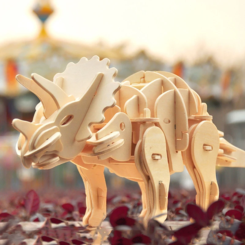 ROKR DIY Трицератопс Электрический динозавр Звуковое управление 3D деревянная головоломка Сборная модель Строительный набор игрушки для детей D430