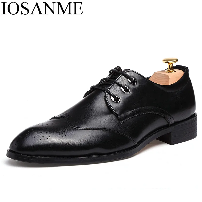

pointed toe leather shoes men luxury brand fashion formal male footwear italian flats dress wedding brogue oxford shoes for men