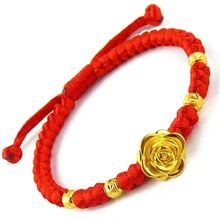 Новые однотонные 999 24 K цепочка из желтого золота Для женщин 3D роза цветок браслет из бисера регулируемый