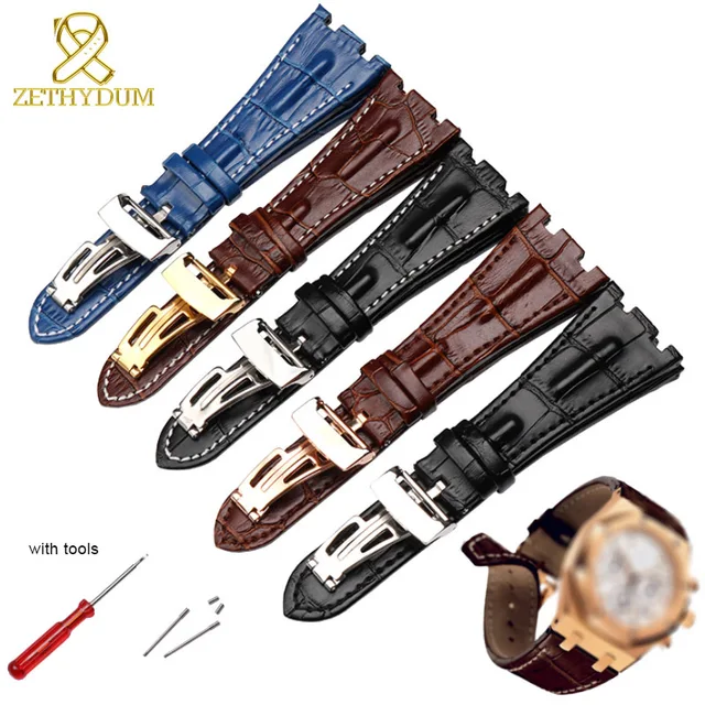 US $13.25 Genuine leather bracelet mens Sports watch strap Black Blue brown Watchband white stitched 28mm hig