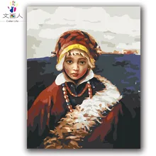 Diy фигурка национальная маленькая девочка цифровая картина маслом по номерам с комплектами для настенное уркашение для гостинной тибетской девушки zhuoma ручной работы