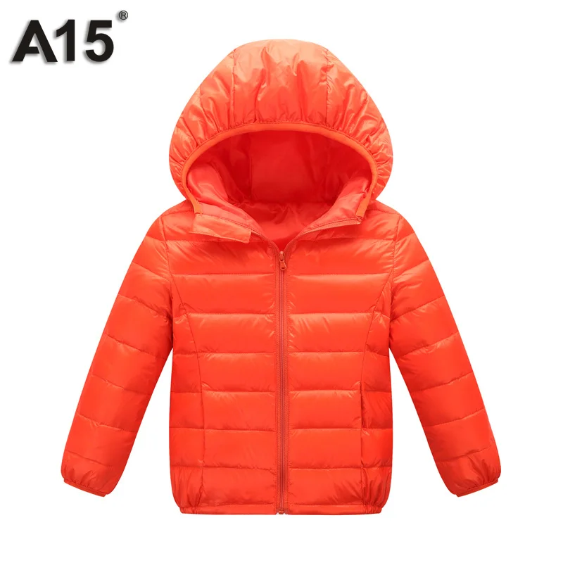 A15 зимняя куртка-пуховик для девочек свет с капюшоном, Детский пуховик для мальчиков детская одежда Детские куртки и пальто для девочек на возраст 3, 4, от 6 до 14 лет - Цвет: 2S011Orange