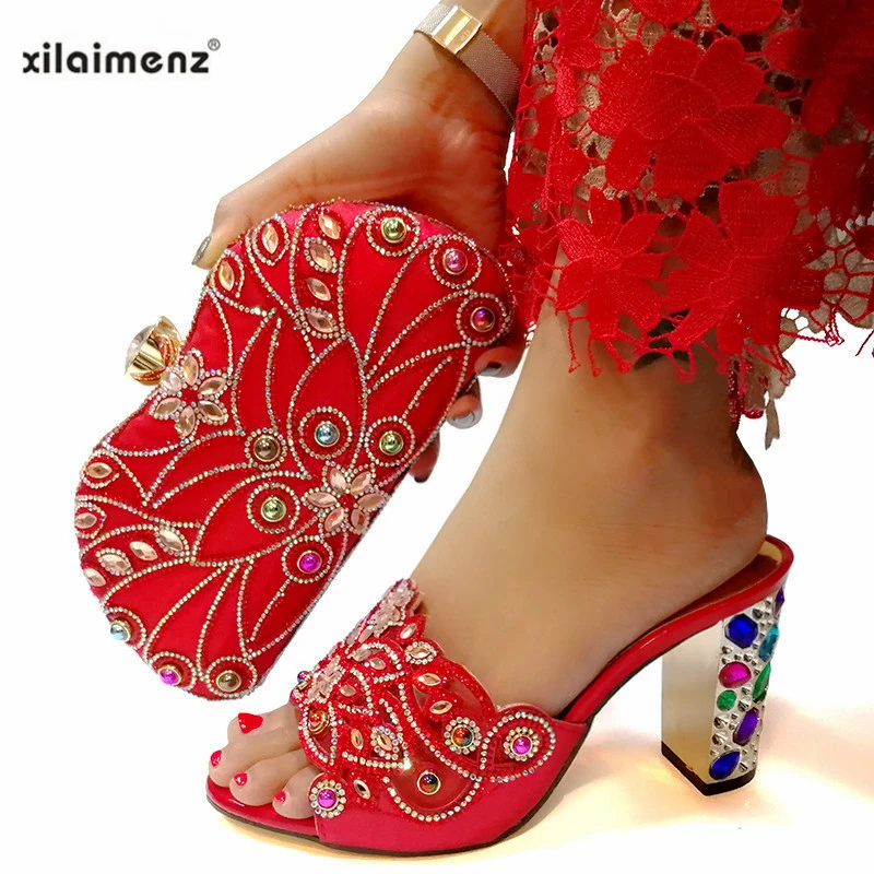 

Classics Style Shoe and Bag Set Women Italian Party Shoes and Bag African Shoes with Matching Bags Party Shoes in Red Color