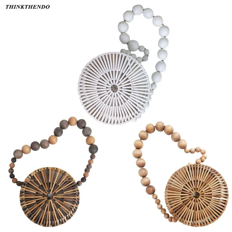 

Ladies Bamboo Bag Hollow-Out Shoulder Bag Summer Beach Handbag Weaving Basket Bag For Summer Party THINKTHENDO 2019 New