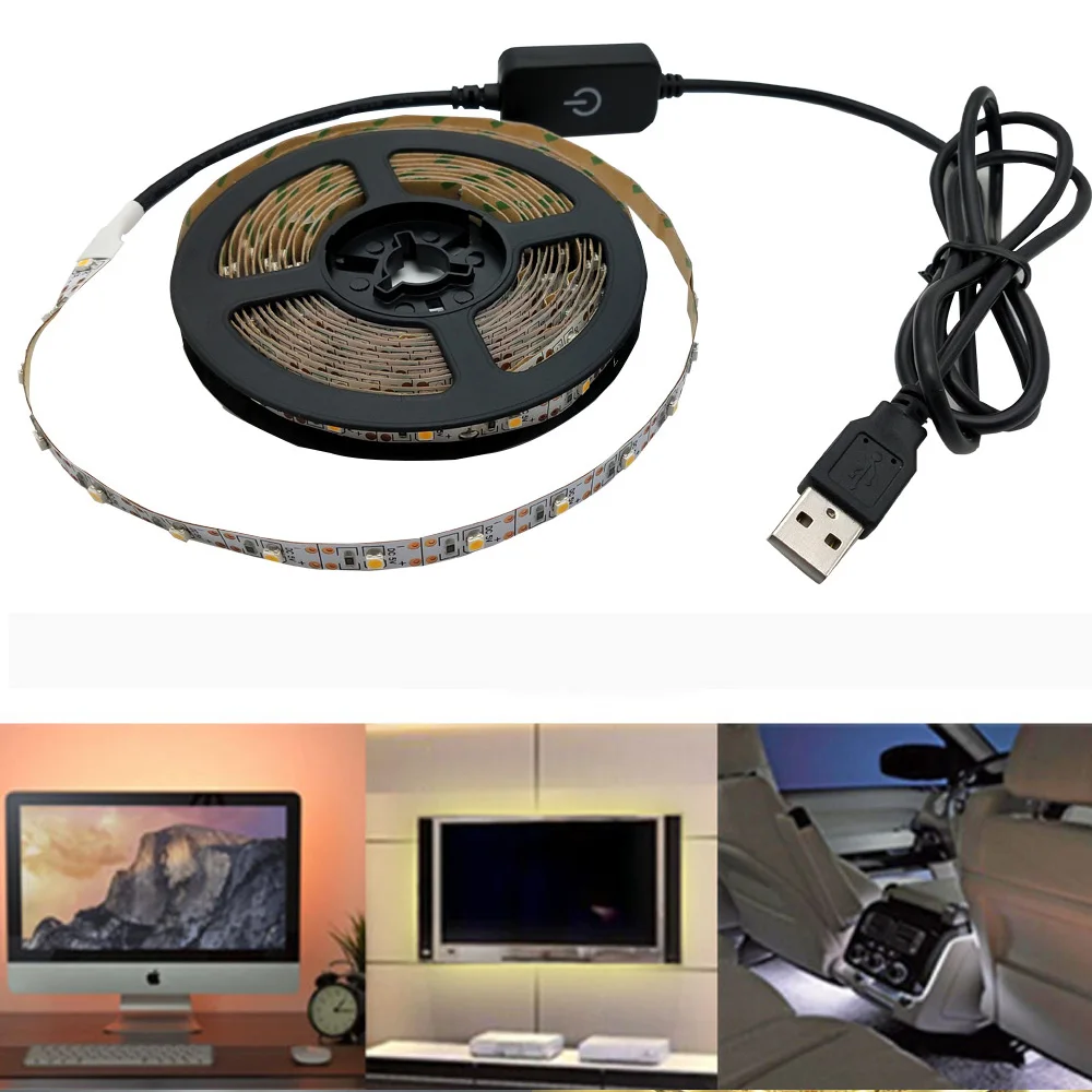 Светодиодный светильник с сенсорным выключателем и USB ленточным светильником 2835SMD DC5V гибкая лента 1 м 2 м 3 м 4 м HD ТВ Настольный экран фоновая Светодиодная лента