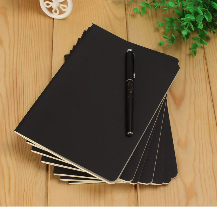 A5 B5 Black Notebook Stationery Blank Inner Paper Planner Sketchbook Vintage Diary Book Graffiti School Office Supply Papelaria