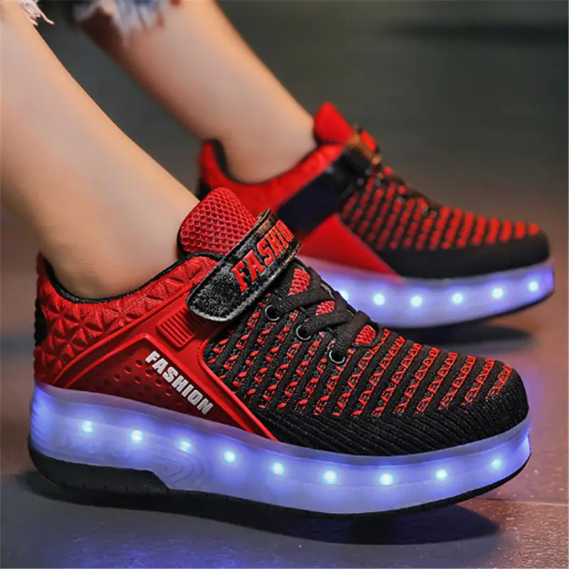Взрослые дети обувь heelies светодиодный мигающий Dounle колеса роликовые коньки
