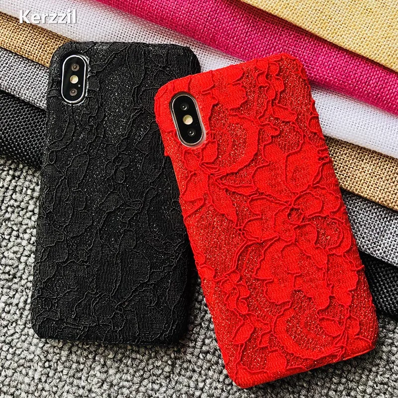

Kerzzil Luxury Glitter Lace Phone Case For iPhone 6s 6 7 8 Plus X Bling Embroidery Flower Cover Cases Coque For iPhone X 7 8