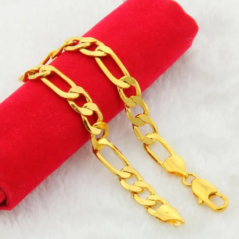 

2018 NEW 24K Pure gold color bracelet chain 6 8 10 MM 20cm bracelets chain for Men male arm chain