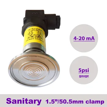 

0 5 psi gauge, sanitary pressure sensor 4 20 mA, 2 wire output amplified signal, 1.5 in clamp fitting, AISI 316L wetted parts