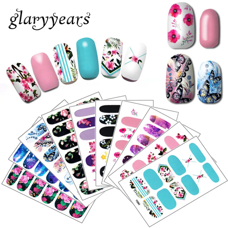 glaryyears 10 Pieces/lot Glitter Y Nail Sticker Colored Pure Full Cover ...