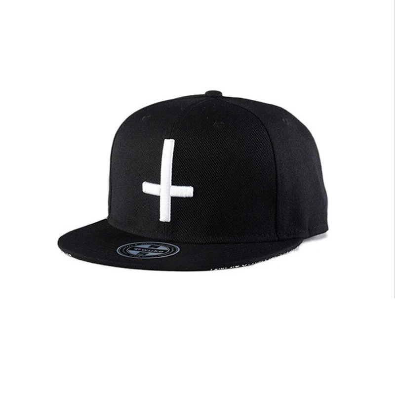

Cross Embroidery Hip Hop Snapback Caps Men 2018 New Polyester Hiphop Caps Black Basketball Hats for Man Straight Visor