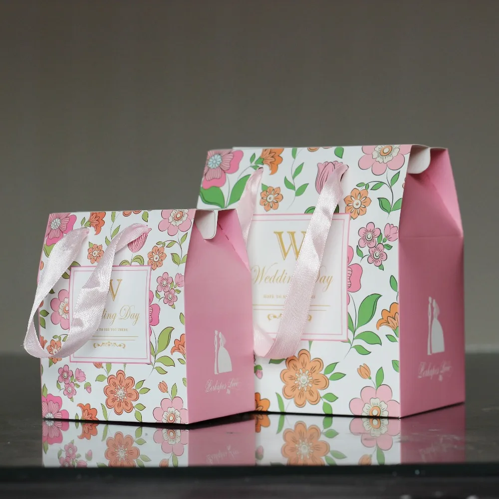 10 шт брак Подарочный пакет в виде жениха и невесты узор переносная бумажная сумка для вечерние Подарочная коробка Цветок сахарная бумага